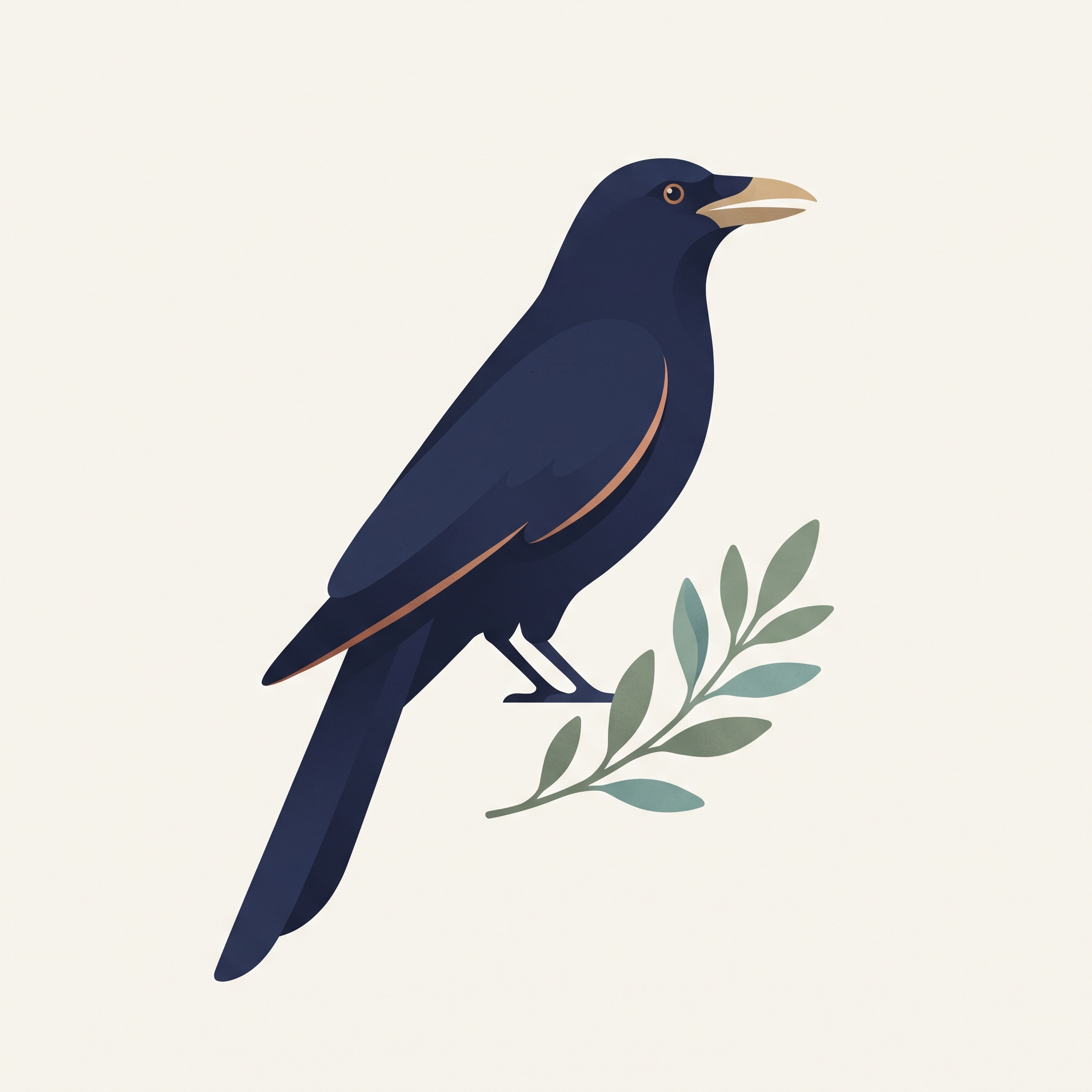 The crow guide, a small navy bird, sitting beside a sprig of sage